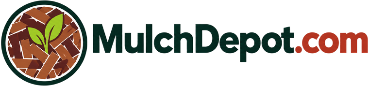 MulchDepot.com logo with a green sprout growing from natural mulch
